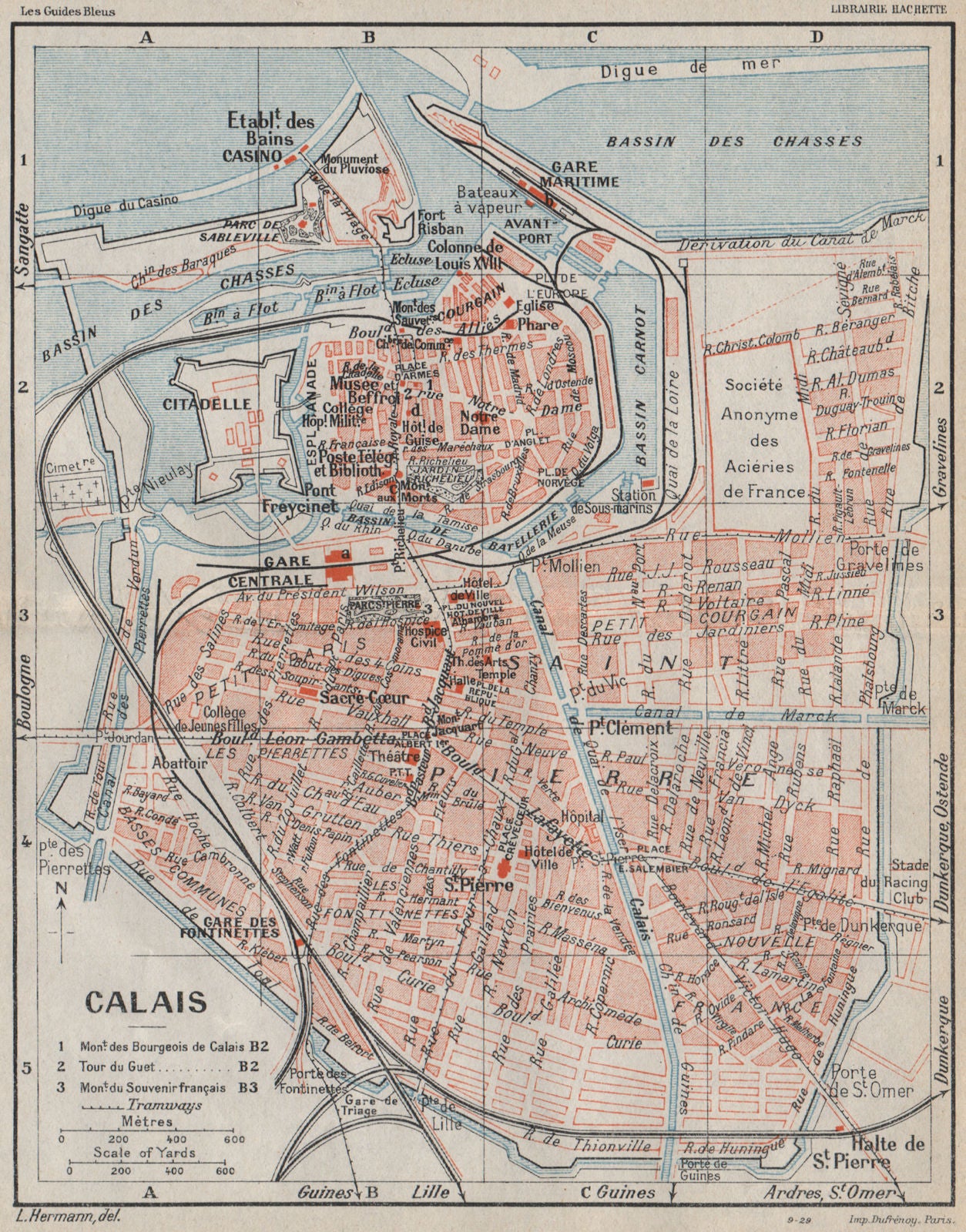 CALAIS. Vintage town city map plan. Pas-de-Calais 1930 old vintage chart